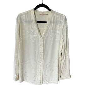 Soft Surroundings Tunic Womens Ivory Embroidered Band Collar Flowy Bohemian